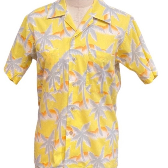 Yellow Palm Tree Print Men's Shirt L - Picture 1 of 5